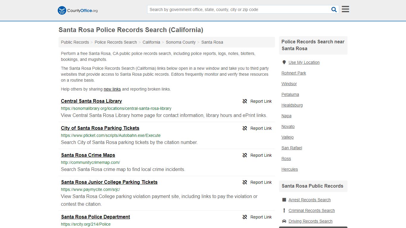 Santa Rosa, CA (Accidents & Arrest Records) - County Office