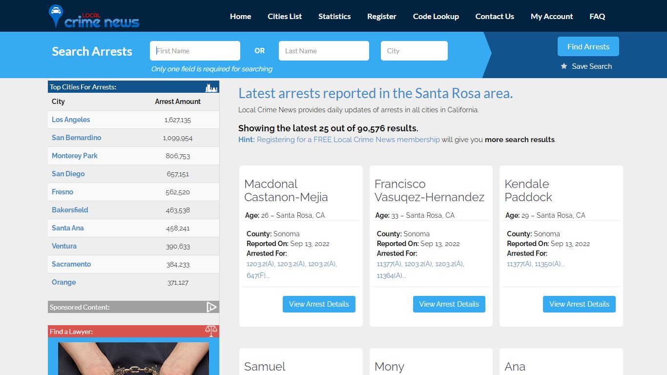 Santa Rosa California Arrest Records | Local Crime News